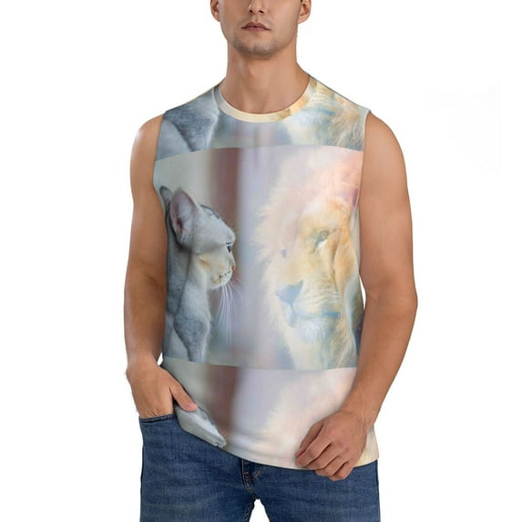 Disketp The Cat Looks In The Mirror Sleeveless Tshirts For Men, Muscle Shirts For Men Dry Fit Tank Top-X-Large