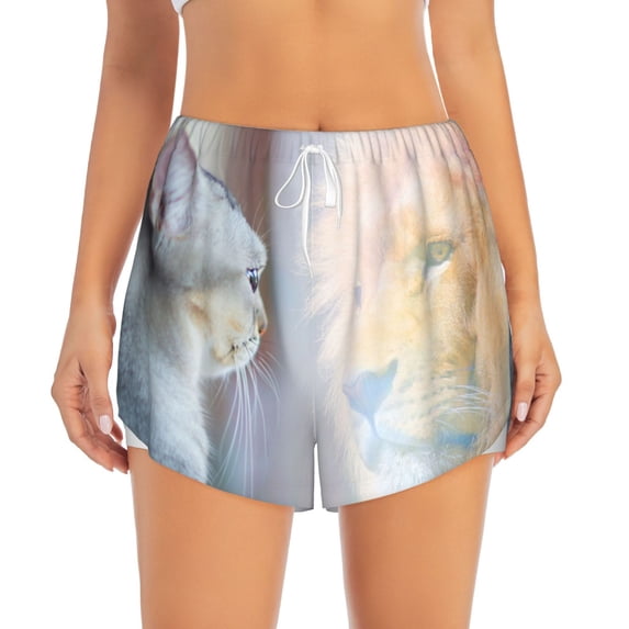 Disketp The Cat Looks in the Mirror Print Women's Shorts Workout Shorts for Athletic Gym Running Shorts with Phone Pockets X-Large