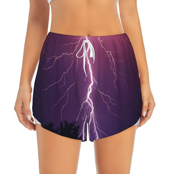 Disketp Thunderstorm Violet Purple Print Women's Shorts Workout Shorts for Athletic Gym Running Shorts with Phone Pockets X-Large