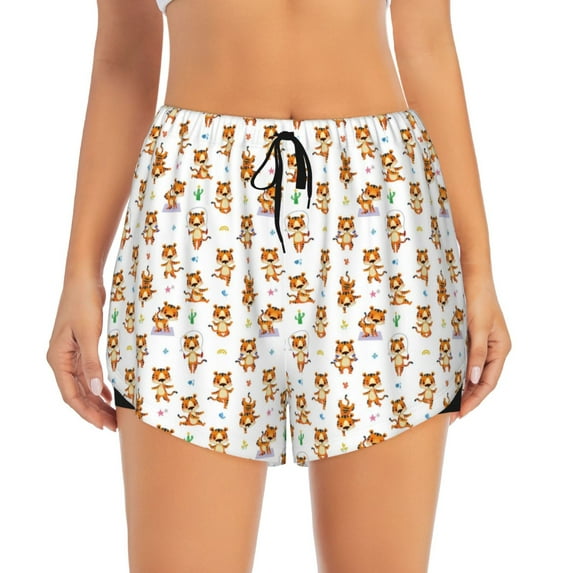 Disketp Tigers go in for Sports Print Women's Shorts Workout Shorts for Athletic Gym Running Shorts with Phone Pockets Large