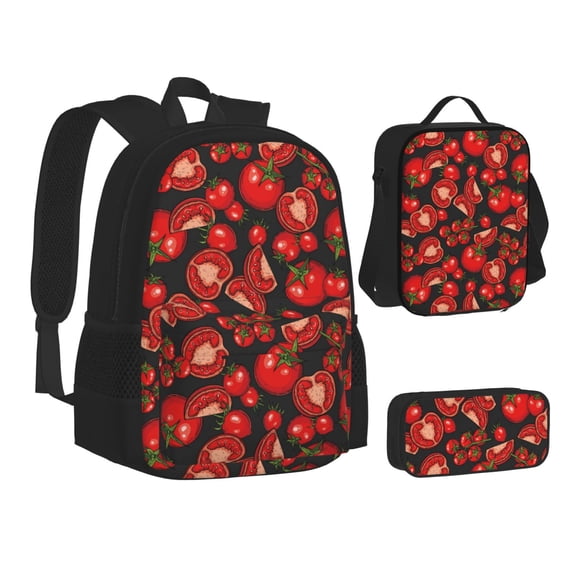 Disketp Tomato Large Capacity Backpack Lunch Bag Pencil Case Combination 3 Piece Set for Student