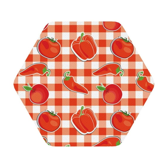 Disketp Tomatoes And Chili Funny Coasters,6 Pcs Leather Coasters with Holder, Perfect Housewarming Hostess Gifts,Protect Furniture from Water Marks Scratch and Damage