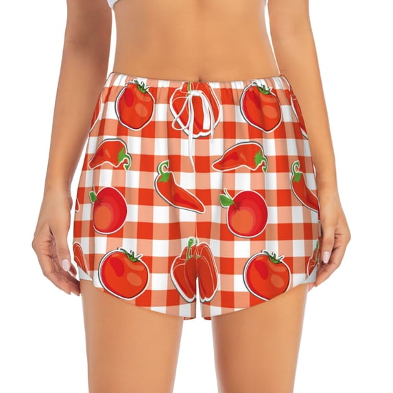 Disketp Tomatoes And Chili Print Women's Shorts Workout Shorts for Athletic Gym Running Shorts with Phone Pockets Small