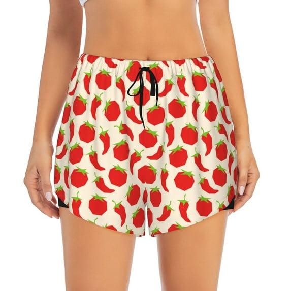 Disketp Tomatoes And Chili Print Women's Shorts Workout Shorts for Athletic Gym Running Shorts with Phone Pockets X-Large