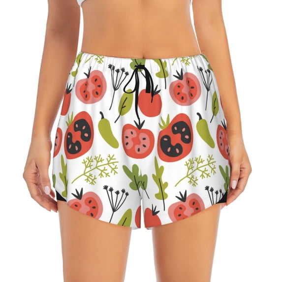 Disketp Tomatoes Print Women's Shorts Workout Shorts for Athletic Gym Running Shorts with Phone Pockets X-Large