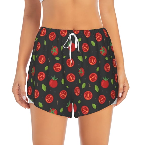 Disketp Tomatoes1 Print Women's Shorts Workout Shorts for Athletic Gym Running Shorts with Phone Pockets Medium