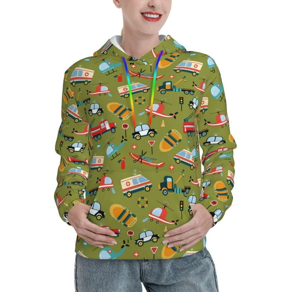 Disketp Transportation Prints Womens Casual Hoodies Crew Neck Long Sleeve Sweatshirts Pullover Tops-X-Large