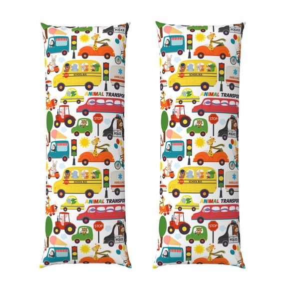 Disketp Transports with Animals Print Body Pillow Cover - Super Soft 20x54 Body Pillow Case,Long Side Hidden Zipper
