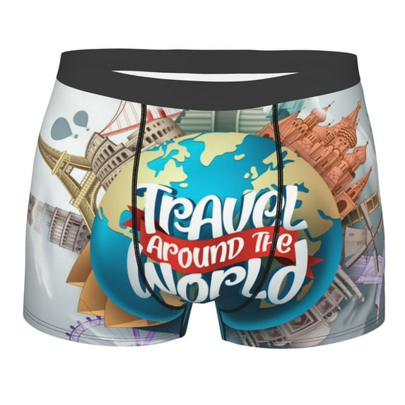 Disketp Travel Around The World Men'S Boxer Briefs,Soft And Breathable Cotton Underwear With Comfortflex Waistband