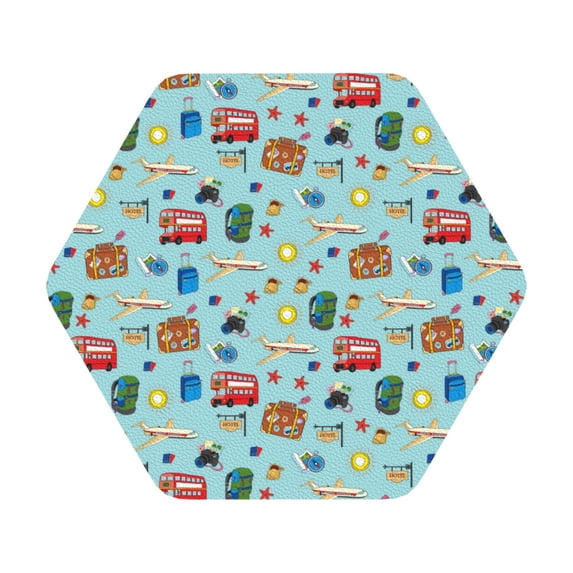 Disketp Travel1 Funny Coasters,6 Pcs Leather Coasters with Holder, Perfect Housewarming Hostess Gifts,Protect Furniture from Water Marks Scratch and Damage