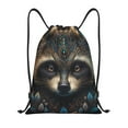 thumbnail image 1 of Disketp Tribal Style Raccoon Drawstring Backpack Drawstring Gym Bags Draw String Bags for Sports, Gym, Travel, Swimming, Beach-Small, 1 of 6