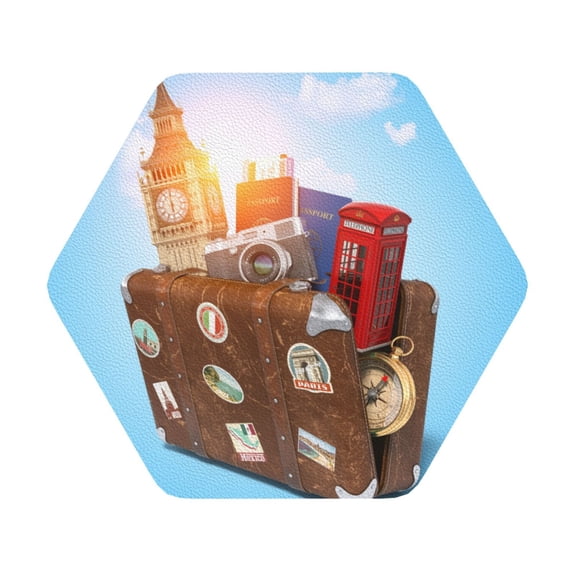 Disketp Trip To London Funny Coasters,4 Pcs Leather Coasters With Holder, Perfect Housewarming Hostess Gifts,Protect Furniture From Water Marks Scratch And Damage