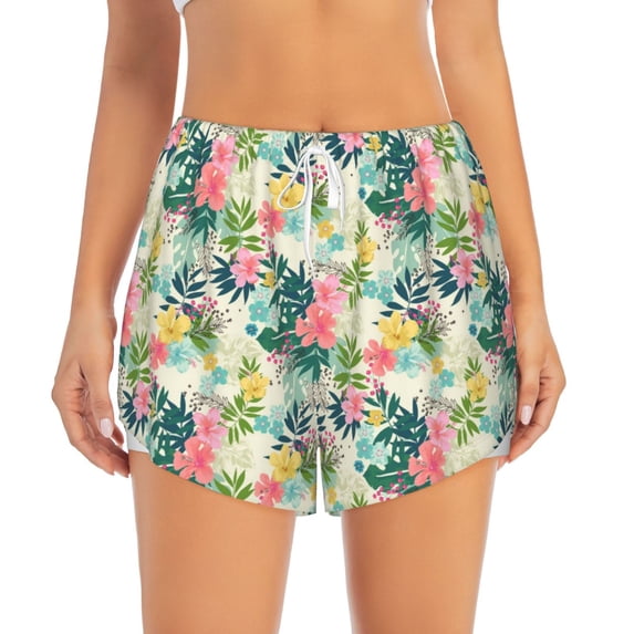 Disketp Tropical Flowers Print Women's Shorts Workout Shorts for Athletic Gym Running Shorts with Phone Pockets Small