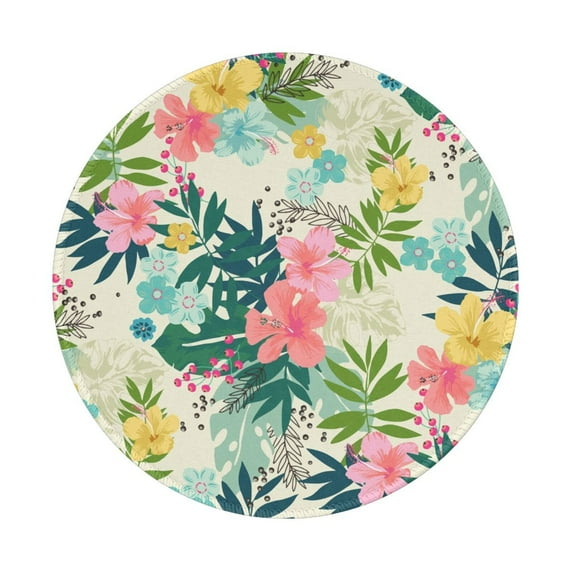 Disketp Tropical Flowers Small Mouse Pad 7.9x7.9 Inches,Washable Round Mousepad For Office Laptop Computer,Non-Slip Rubber Base Mouse Pads For Wireless Mouse