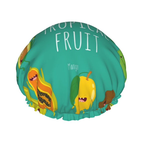 Disketp Tropical Fruit Shower Caps,Reusable Shower Cap For Women, Double Layer Waterproof Hair Cap, Large Size For All Hair Lengths,For Girls Spa Home Salon Use