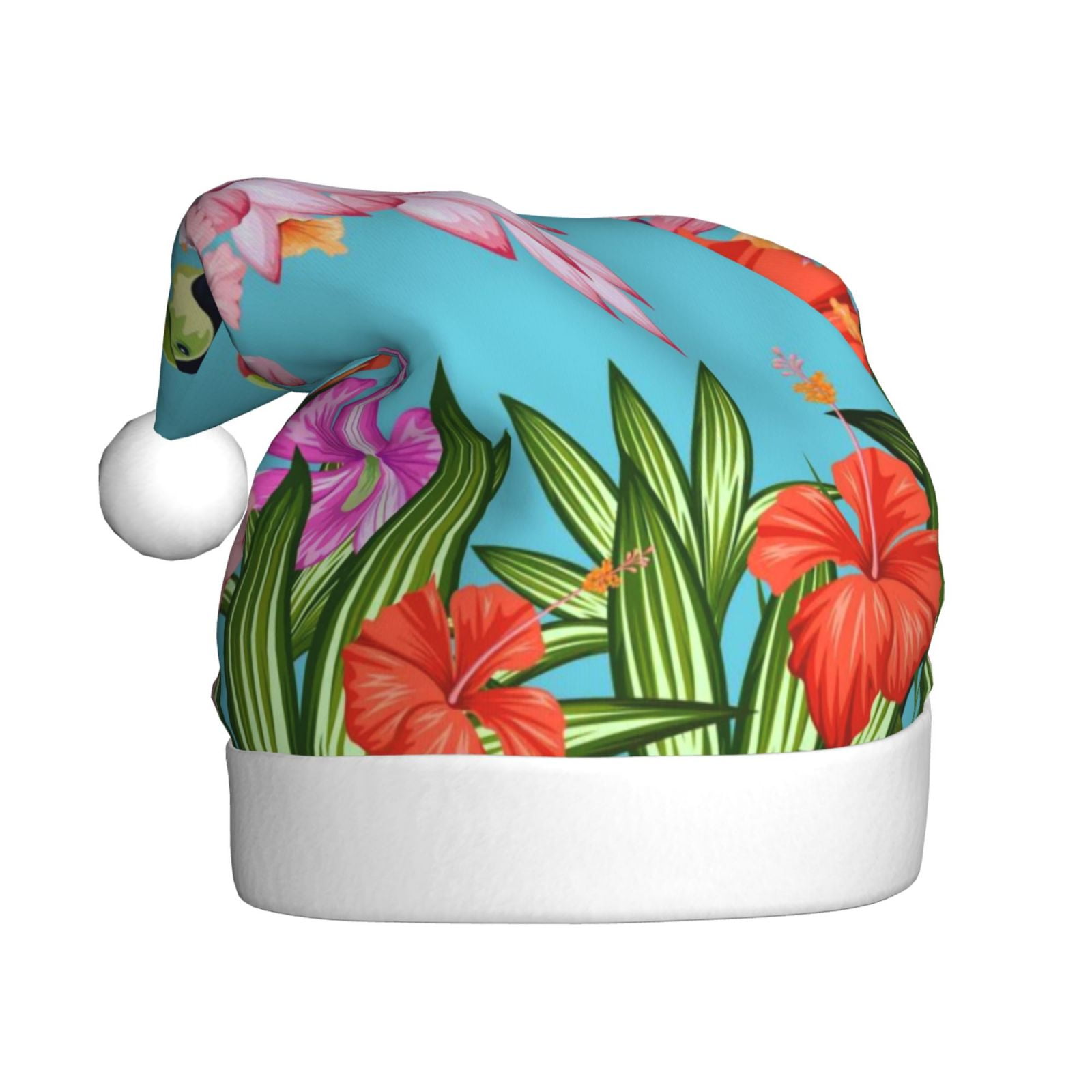 Disketp Tropical Jungle Flamingo Christmas Hat, Santa Hat, Xmas Holiday Hat for Adults, Unisex Classic Santa Hat for Xmas New Year Party Headwear
