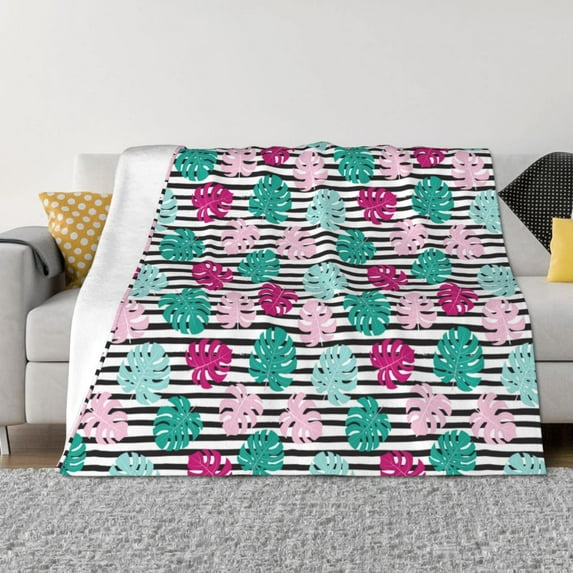 Disketp Tropical Leaves Flannel Blankets - Thick and Warm Blanket for Winter, Soft Fuzzy Plush King Blanket for All Seasons60"x50"