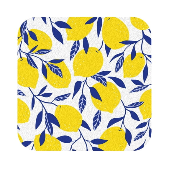 Disketp Tropical Lemon Funny Coasters,6 Pcs Leather Coasters With Holder, Perfect Housewarming Hostess Gifts,Protect Furniture From Water Marks Scratch And Damage