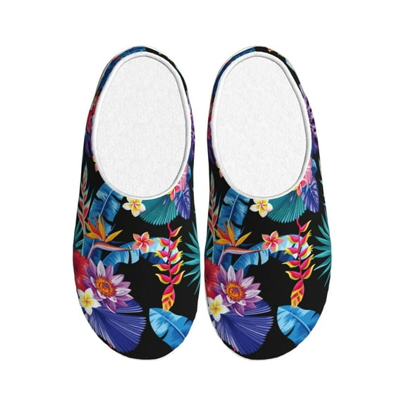 Disketp Tropical Palm Leaves Women's Men's Slippers Plush Slip-On House Slipper for Winter Indoor Soft Cushion Non-slip Fluffy Slides Slippers-8