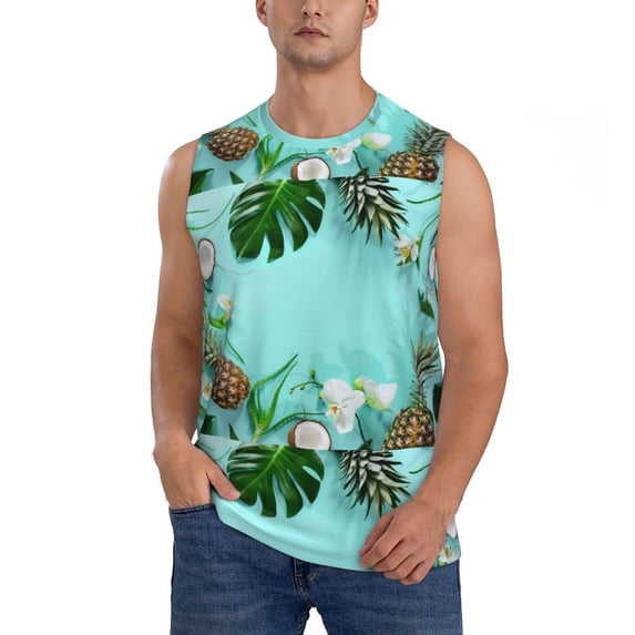 Disketp Tropical Pineapple Sleeveless Tshirts For Men, Muscle Shirts For Men Dry Fit Tank Top-Large