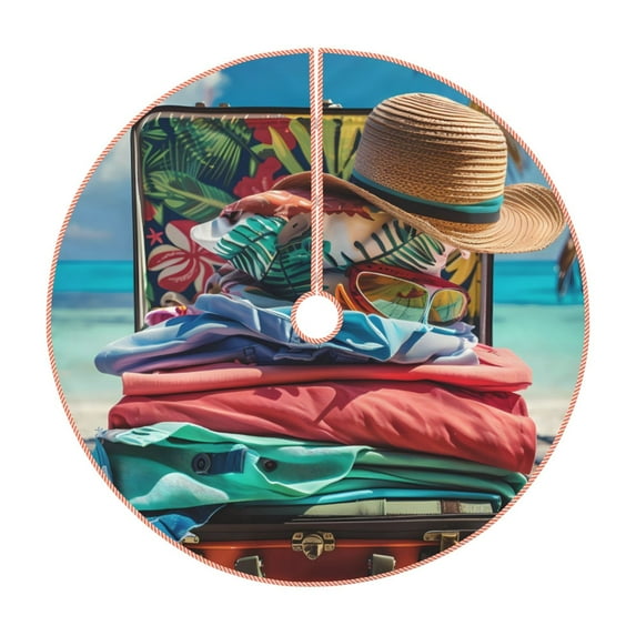 Disketp Tropical Vacation Essentials Christmas Tree Skirt, Christmas Tree Decorations, Christmas Decor, Tree Mat Decoration(30-48IN)-36"