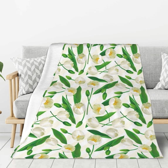 Disketp Tulips Flowers Cozy Flannel Fleece Throw Blanket: Has a velvety texture for All Seasons - Perfect for Women, Men, & Kids"60"x50"