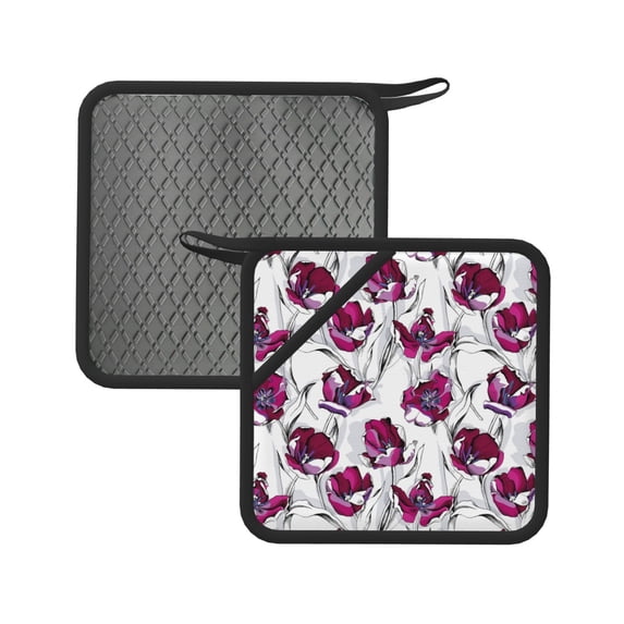 Disketp Tulips Flowers Pot Holders Kitchen Insulation Mats Heat Resistant Pot-Holder Oven Anti-Scald Pads for Cooking Baking, 7.1*7.1inch