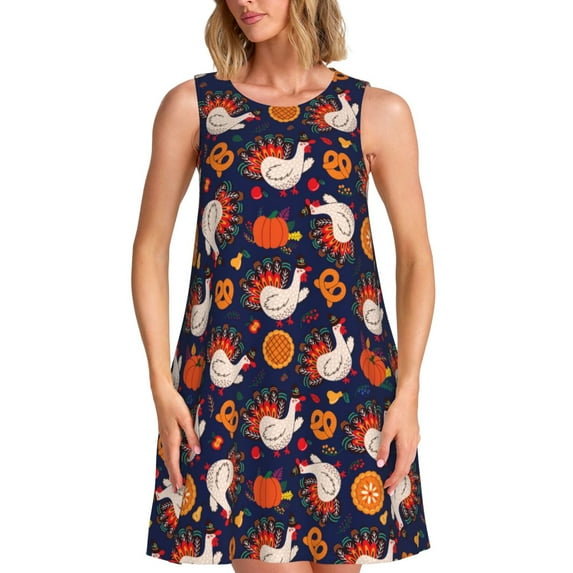Disketp Turkey And Thanksgiving for Women's Sleeveless Dress Womens Summer Dresses Beach Casual Loose Dress