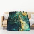 Disketp Turquoise Golden Swirl Blanket Double Sided Fleece Throw