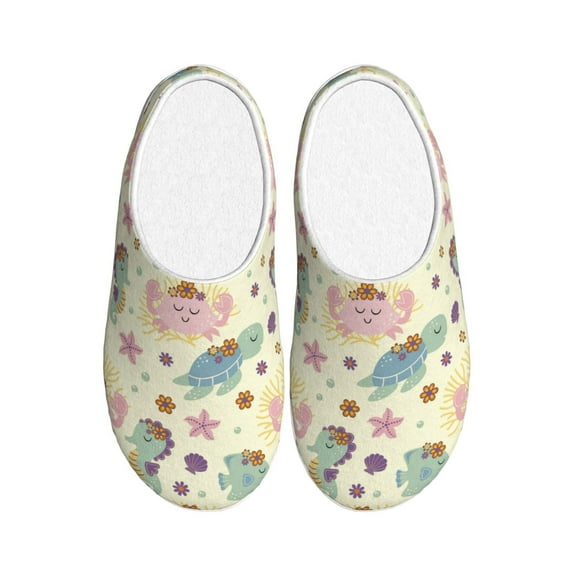 Disketp Turtle Crab Sea Horse Women's Men's Slippers Plush Slip-On House Slipper for Winter Indoor Soft Cushion Non-slip Fluffy Slides Slippers-35/36