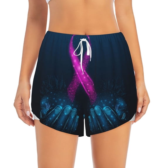 Disketp Two Human Hands are Holds Ribbon Awareness Print Women's Shorts Workout Shorts for Athletic Gym Running Shorts with Phone Pockets X-Large