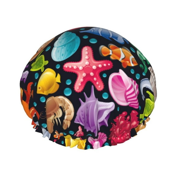 Disketp Underwater Diving Animals Shower Caps,Reusable Shower Cap For Women, Double Layer Waterproof Hair Cap, Large Size For All Hair Lengths,For Girls Spa Home Salon Use