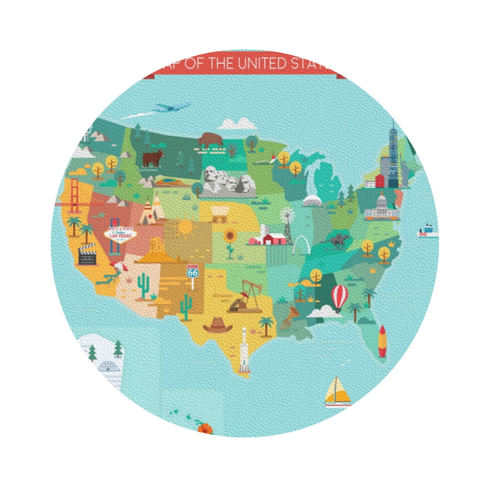 Disketp Usa Tourist Map Funny Coasters,6 Pcs Leather Coasters With ...