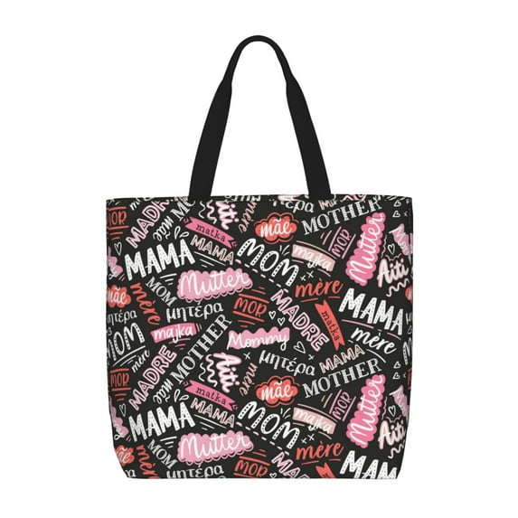 Disketp Various Languages Mother Canvas Tote Bag,Women Shoulder Bag Crossbody Handbag with Zipper Closure