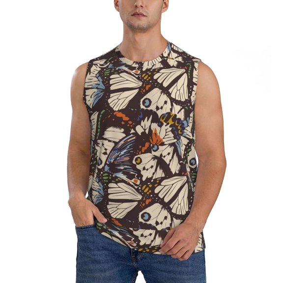 Disketp Vector Butterflies Sleeveless Tshirts For Men, Muscle Shirts For Men Dry Fit Tank Top-Small