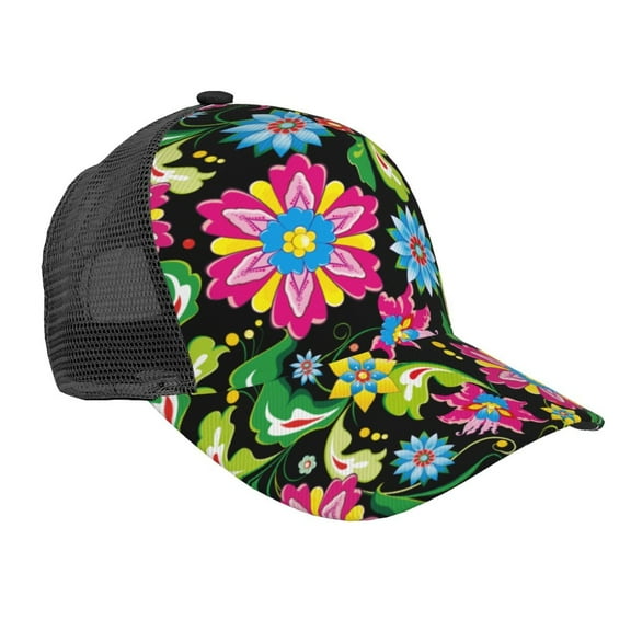 Disketp Vector Mexican Otomi Style Bright Print Trucker Hat Men Women - Mesh Baseball SnapBack Cap
