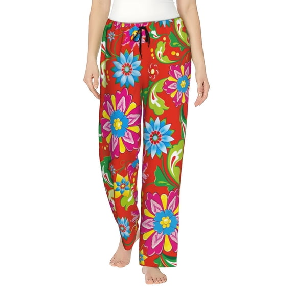 Disketp Vector Mexican Otomi Style Bright Print Women'S Comfy Pajama Pants Casual Drawstring Palazzo Lounge Wide Leg Pants