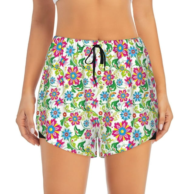 Disketp Vector Mexican Otomi Style Bright Print Women's Shorts Workout Shorts for Athletic Gym Running Shorts with Phone Pockets Small