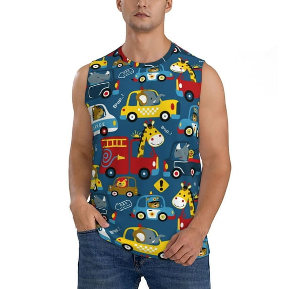 Disketp Vehicles Cartoon With Funny Drivers Sleeveless Tshirts For Men, Muscle Shirts For Men Dry Fit Tank Top-X-Large