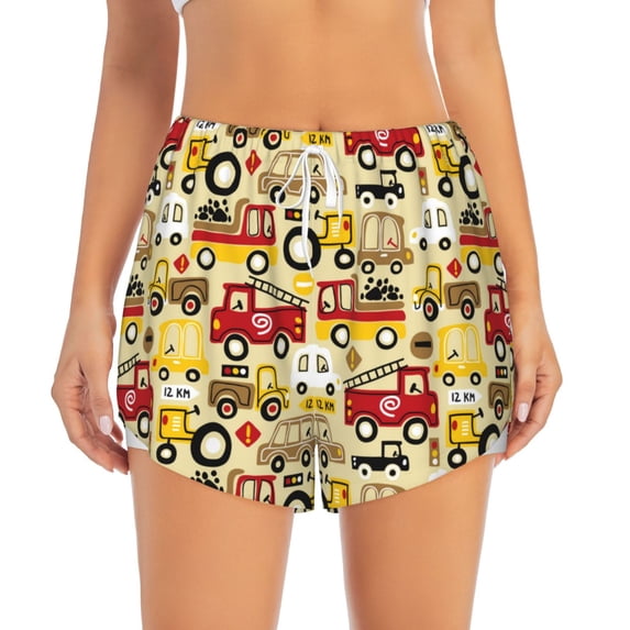 Disketp Vehicles Print Women's Shorts Workout Shorts for Athletic Gym Running Shorts with Phone Pockets Large