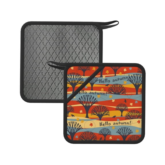 Disketp Vibrant Autumn Forest Hues Pot Holders Kitchen Insulation Mats Heat Resistant Pot-Holder Oven Anti-Scald Pads for Cooking Baking, 7.1*7.1inch