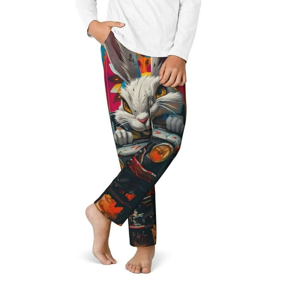 Disketp Vibrant Bunny Ride for Teenagers' Pajama Pants ,Lounge Pants Teen joggers Ideal for Home, School, or Sports-XS(5-6)