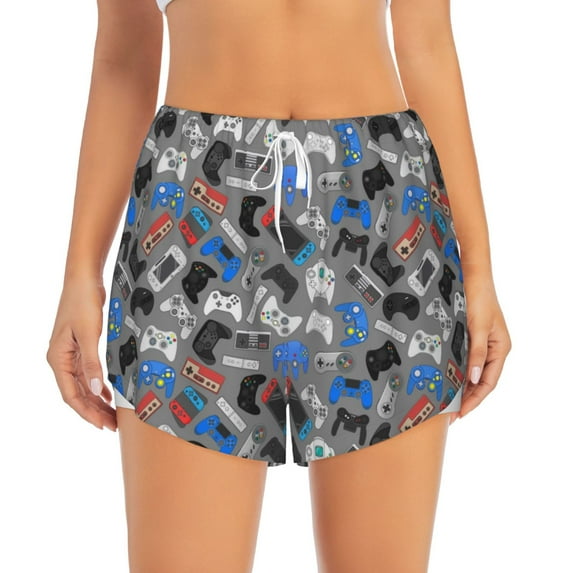 Disketp Video Game Print Women's Shorts Workout Shorts for Athletic Gym Running Shorts with Phone Pockets Medium