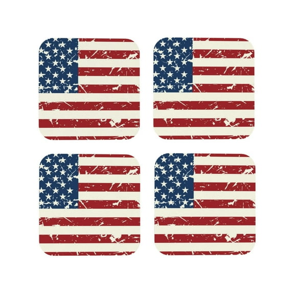 Disketp Vintage American Flag Funny Coasters,4 Pcs Leather Coasters with Holder, Perfect Housewarming Hostess Gifts,Protect Furniture from Water Marks Scratch and Damage-Square