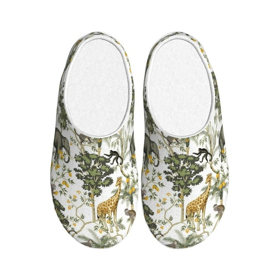 Disketp Vintage Animals Palm Tree Women's Men's Slippers Plush Slip-On House Slipper for Winter Indoor Soft Cushion Non-slip Fluffy Slides Slippers-37/38