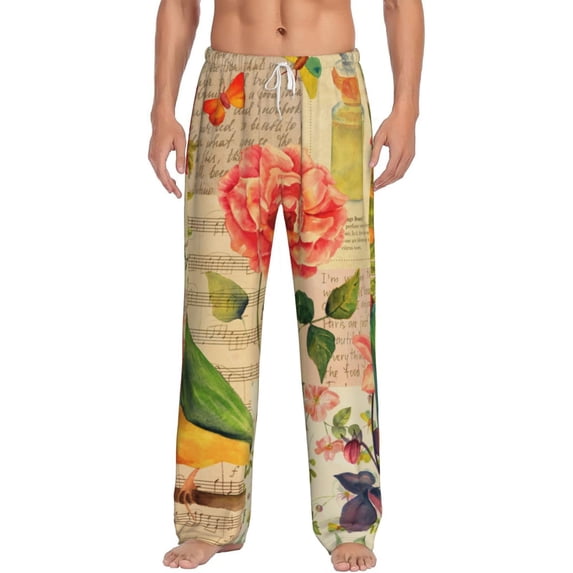 Disketp Vintage Bird Men'S Pajama Pants - Ultra Soft Fleece Sleep And Lounge Pants (Size: S-Xxl)