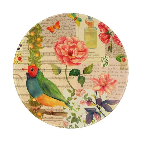 Disketp Vintage Bird Small Mouse Pad 7.9x7.9 Inches,Washable Round Mousepad For Office Laptop Computer,Non-Slip Rubber Base Mouse Pads For Wireless Mouse