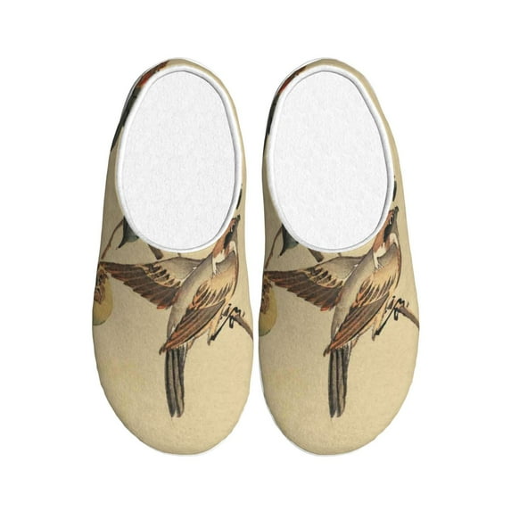 Disketp Vintage Bird Women's Men's Slippers Plush Slip-On House Slipper for Winter Indoor Soft Cushion Non-slip Fluffy Slides Slippers-39/40
