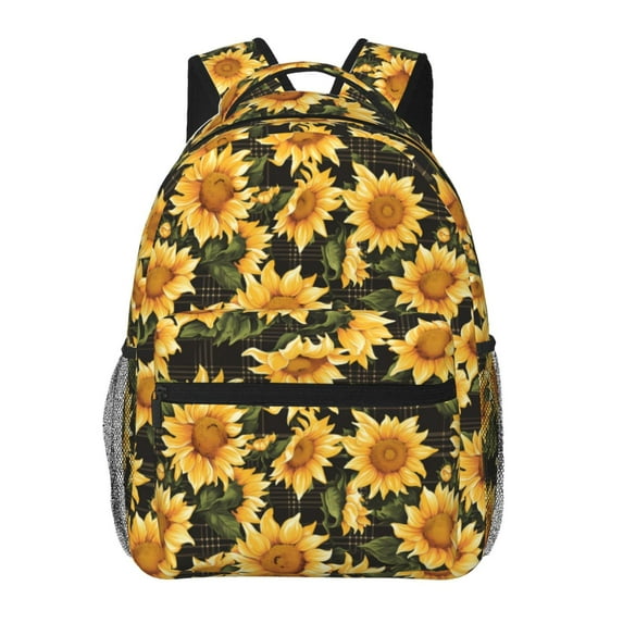 Disketp Vintage Black Plaid Sunflower Backpack for Men and Women - Lightweight Backpack Classical with Multi-pockets Casual Daypack for College Workplace Travel