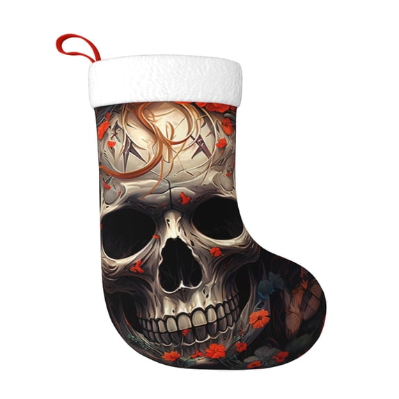 Disketp Vintage Butterfly Flower Skull Christmas Stockings, Xmas Stocking for Family Holiday Season Décor, Personalized Holiday Indoor Decorations